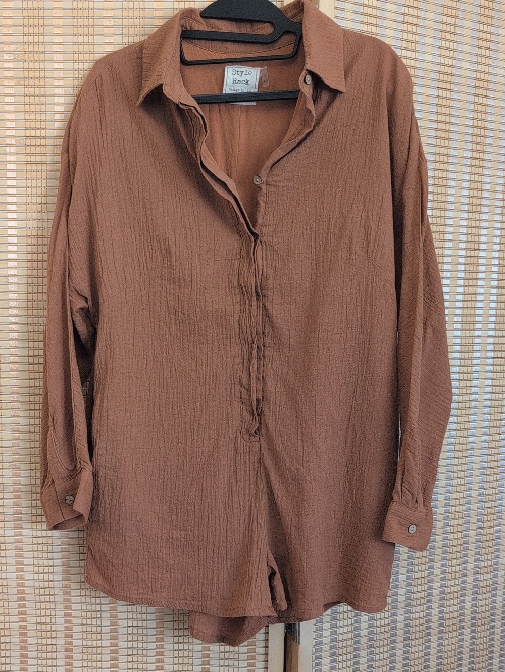 Style Rack Women's Long-Sleeve Brown Button-Front Romper Designed In L.A.